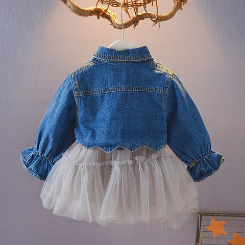 Girls AutumnSuit Denim Jacket Princess Dress Two-Piece Korean Version 0-1-3-4 year Old Baby Girl Autumn Skirt