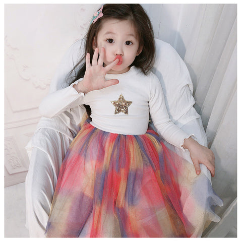 Girls' Dresses  New Children'S Skirts  Super Western Princess Dresses  Star Fluffy Mesh Skirts