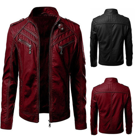 Casual Foreign Trade Leather Jacket Men Wish Hot Sale European And American Fashion Zipper Stand Collar Jacket