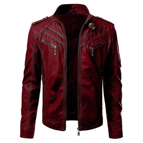 Casual Foreign Trade Leather Jacket Men Wish Hot Sale European And American Fashion Zipper Stand Collar Jacket