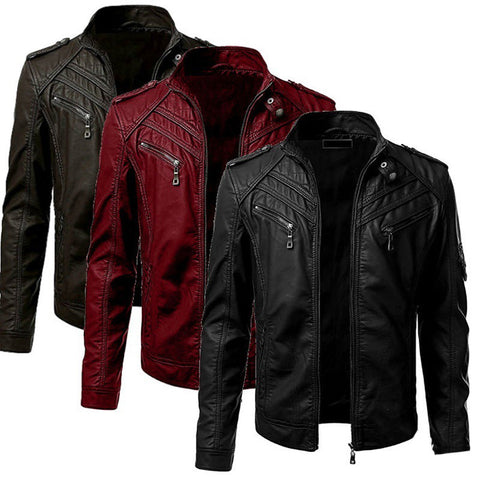 Casual Foreign Trade Leather Jacket Men Wish Hot Sale European And American Fashion Zipper Stand Collar Jacket