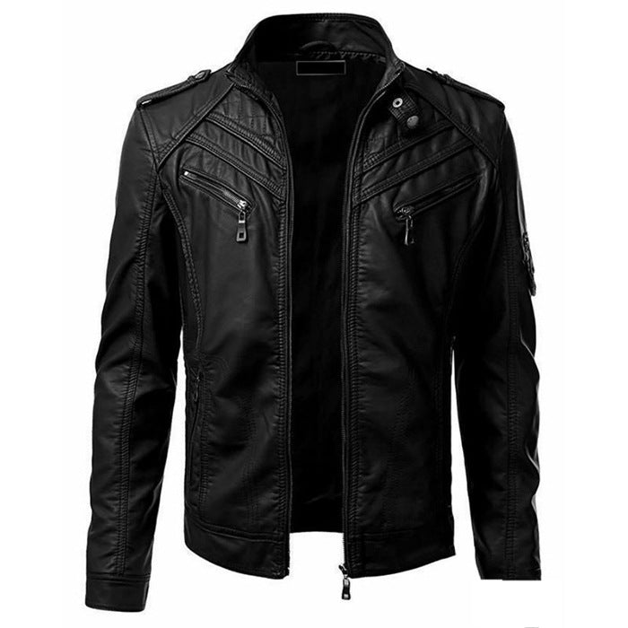 Casual Foreign Trade Leather Jacket Men Wish Hot Sale European And American Fashion Zipper Stand Collar Jacket