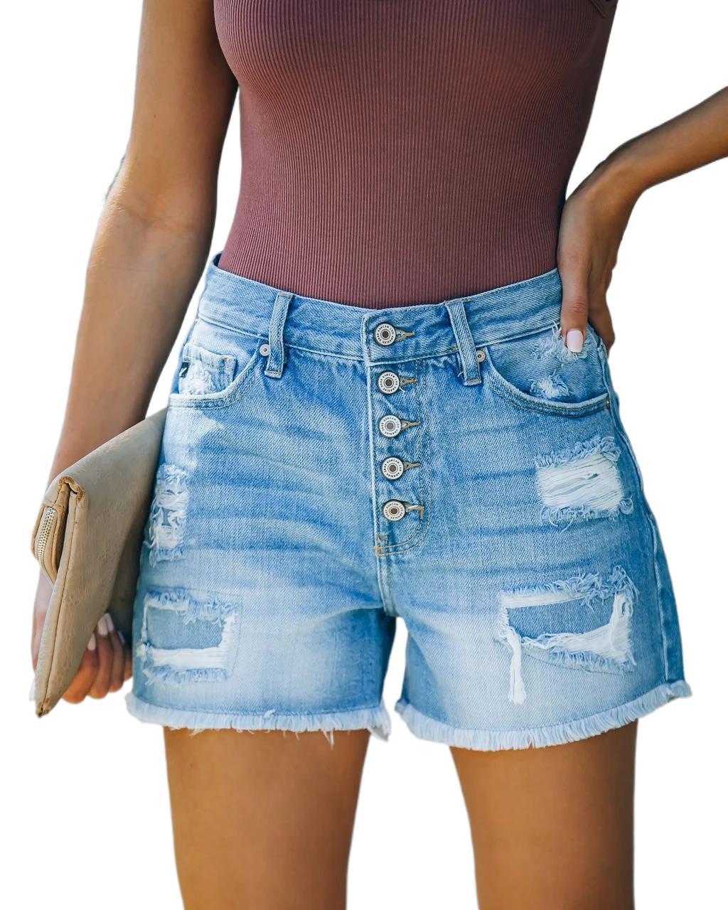 Summer Casual Denim Straight Leg Pants High Waist Denim Shorts