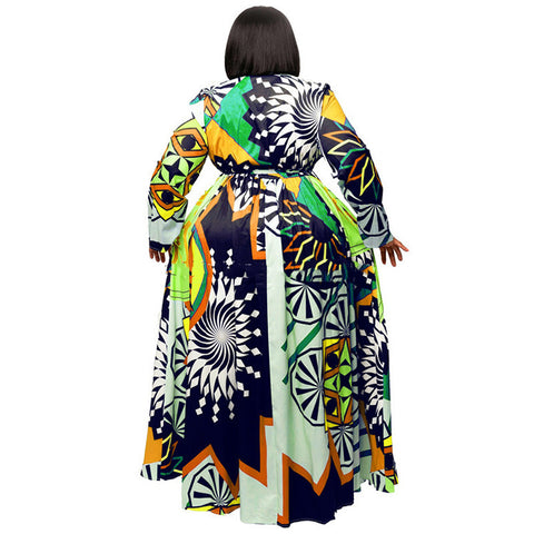 Plus Size 5XL Long Dress African Dresses For Women Robe Print Maxi Dress African Clothes Long Sleeve Big Swing Party Dress Beach