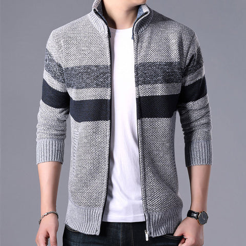 Plush Thick Knitted Top Men's Stand Collar Cardigan