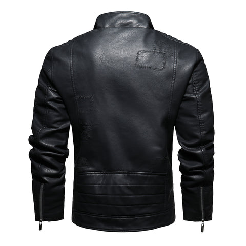 Men's PU leather and velvet patch coat