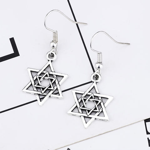 Simple Alloy Plating Hollow Six-pointed Star Earrings Temperament Wild