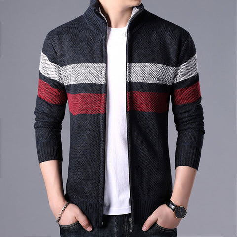 Plush Thick Knitted Top Men's Stand Collar Cardigan