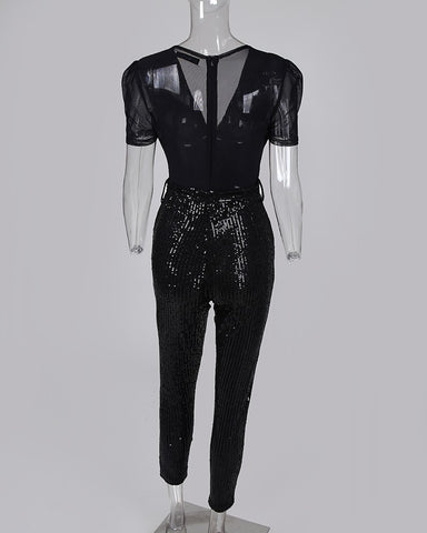 Deep V sequined jumpsuit