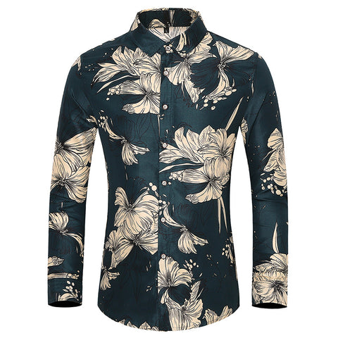 Casual Long Sleeve Men's Tops Plus Size Printed Shirt