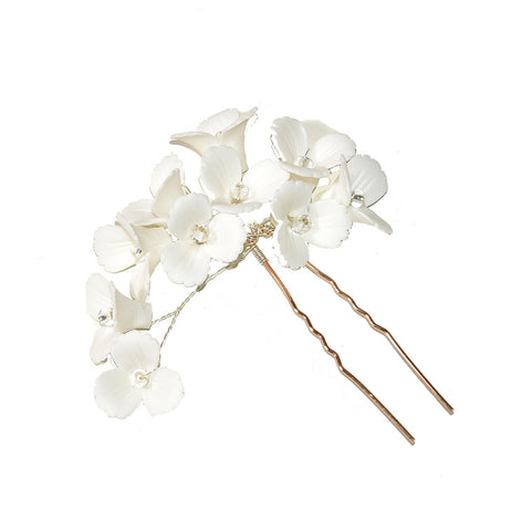 White Three Dimensional Flower U Shaped Hairpin