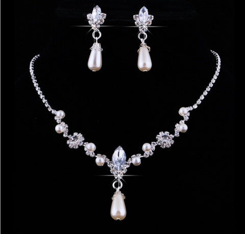 Europe And The United States Personality Dropspearl Necklace, Earrings Set Wholesale Bridal Necklace 8633