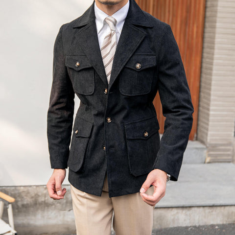 Corduroy Waisted Safari Jacket With Lapels