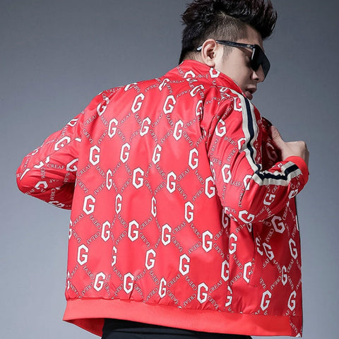 Stand-up collar letter ribbon jacket men