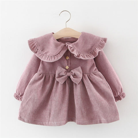 Spring And Autumn Baby Girl Long Sleeve Outwear Princess Big Lapel Shirt Dress Girl Solid Color Dress