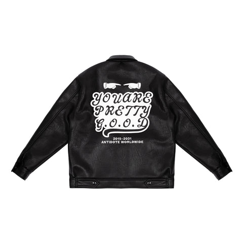 Bomber Jacket Applique Embroidery Leather Jacket Men's Winter