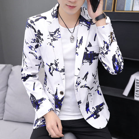 Bird Printed Men's Slim Fit Suit Coat