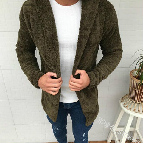 Casual Solid Color Long-sleeved Hooded Fluffy Jacket Men