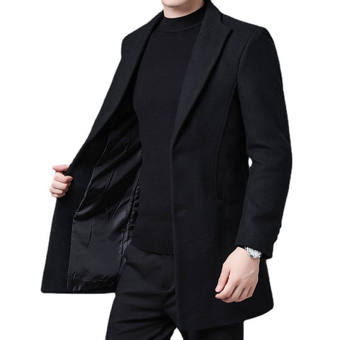 Handsome Men's Jacket With Wool Solid Color Lapel Collar