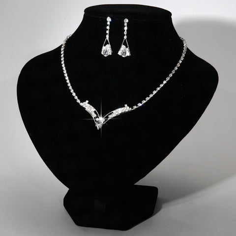 Fashion Korean water drop, bride necklace, earring set, silver plated wedding jewelry 2 sets