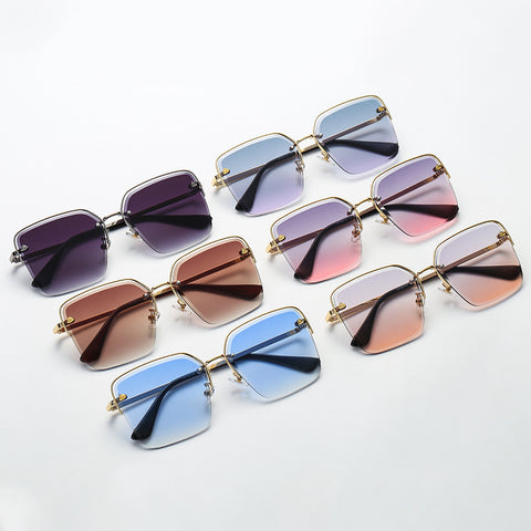 Personality Trend Sunglasses Summer Half Metal Frame Two-color Gradient PC Lens Fashion Glasses