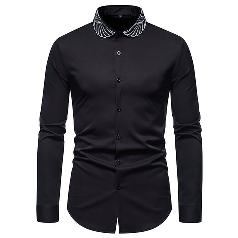 New Men's Stand Collar Fashion Wings Embroidered Shirt