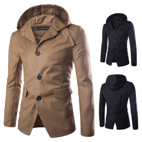 Men's Medium-length Trench Coat Long-sleeved Hood