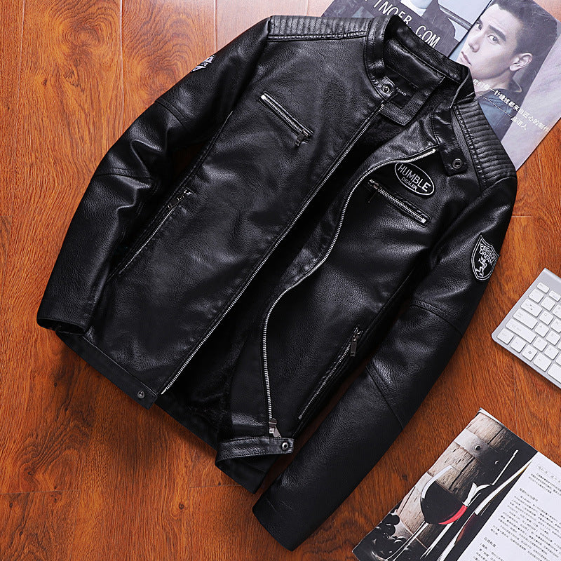 Add velvet anti - cold PU leather jacket