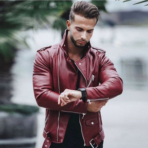 European and American fashion slim leather jacket