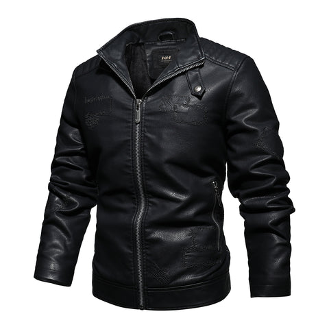 Men's PU leather and velvet patch coat