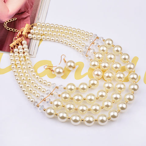 Europe necklace crystal pearl Long Necklace Earrings female bride jewelry set accessories