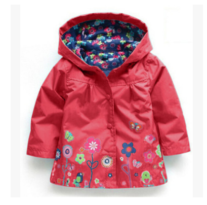 Children's clothing children's jacket girls cute flowers windproof rain jacket children's hooded jacket