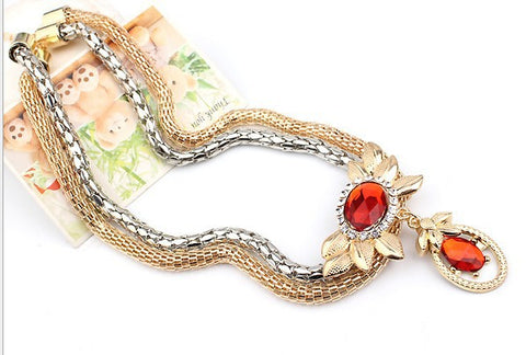 Bridal alloy four pieces of European and American double color crystal flower necklace earrings bracelet ring set 9132