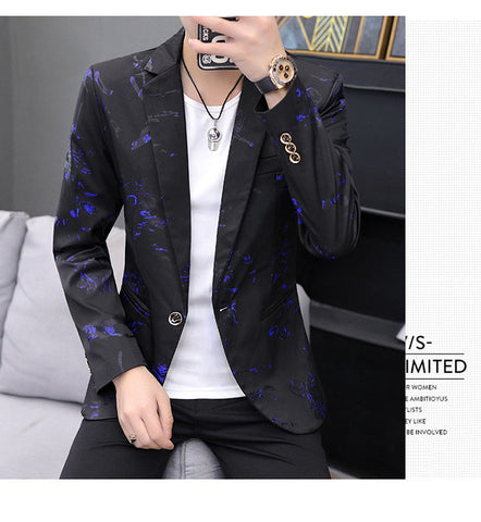 Bird Printed Men's Slim Fit Suit Coat