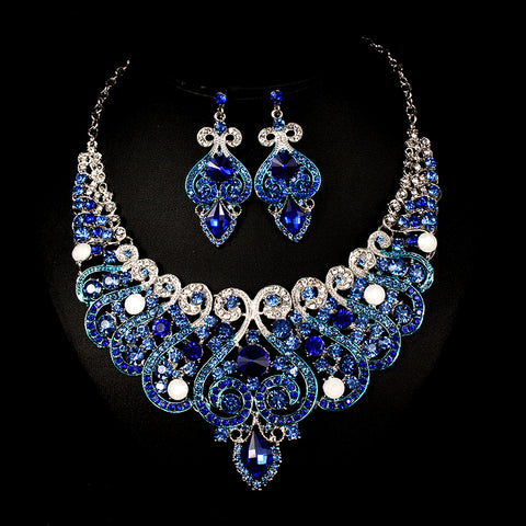 Fast selling explosion, Middle East, Europe and America, colorful exaggerated bride necklace, earring set, alloy color plating