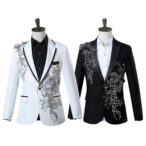 Crystal Embroidery Flowers Stage Singer Suit Jacket Bar Wedding Suit Jacket