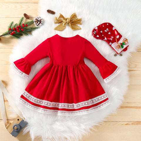 Baby Girls Red Dress Christmas Outfit Headband Bow