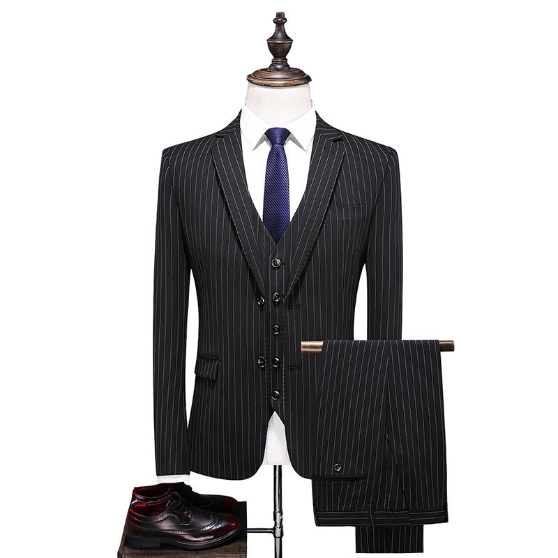 Korean Striped Three-piece Business Suit