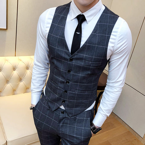 British Plaid Trendy Men's Vest Casual Waistcoat