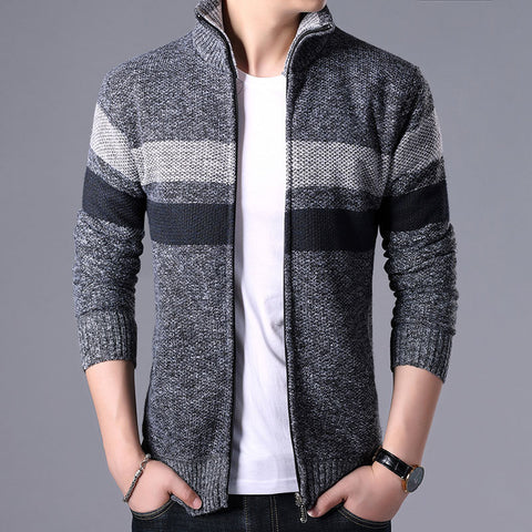 Plush Thick Knitted Top Men's Stand Collar Cardigan