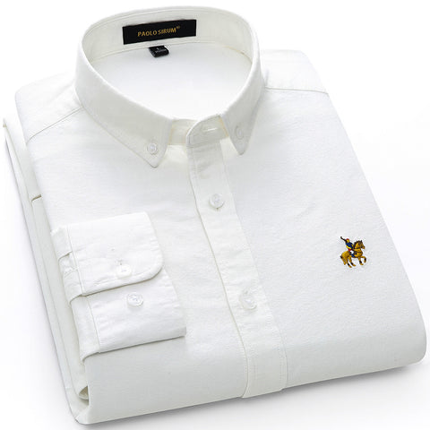 European Size Cotton Oxford Men's Long-sleeved Embroidery Shirt