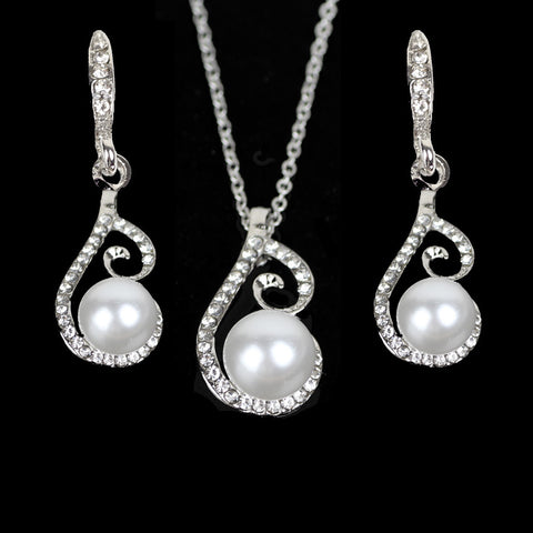 Foreign Bride Rhinestone Diamond Pearl Drop Two Necklace Jewelry Set Europe Party Dress Earrings Jewelry