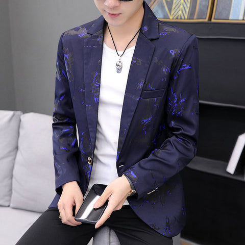 Bird Printed Men's Slim Fit Suit Coat