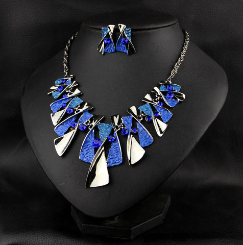 Metal Geometric Shape Rhinestone Earring Necklace