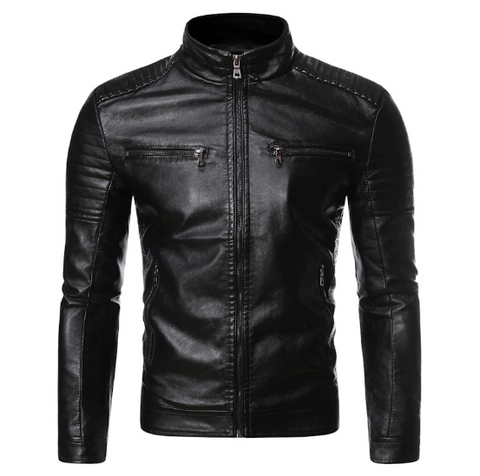 Stand collar motorcycle leather jacket