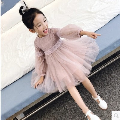 Girl dress, long sleeve princess dress, 2021 children dress, autumn dress Princess House, lace big child yarn skirt wholesale for children