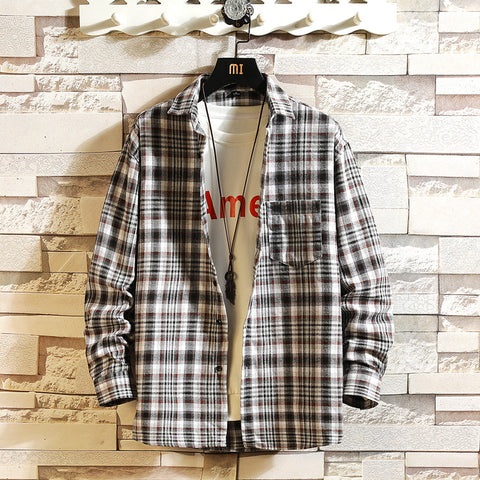 Men's Checked Long-sleeved Shirt School Suit