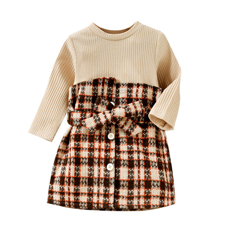 Girls Baby Plaid Fake Two Piece Dress