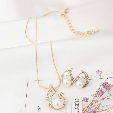 Europe and the United States foreign trade exquisite package with bridal jewelry set pearl water drop two Pearl Necklace Set