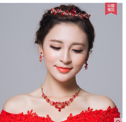 Bridal jewelry, red necklace, earrings, three sets of toast, clothing accessories wholesale